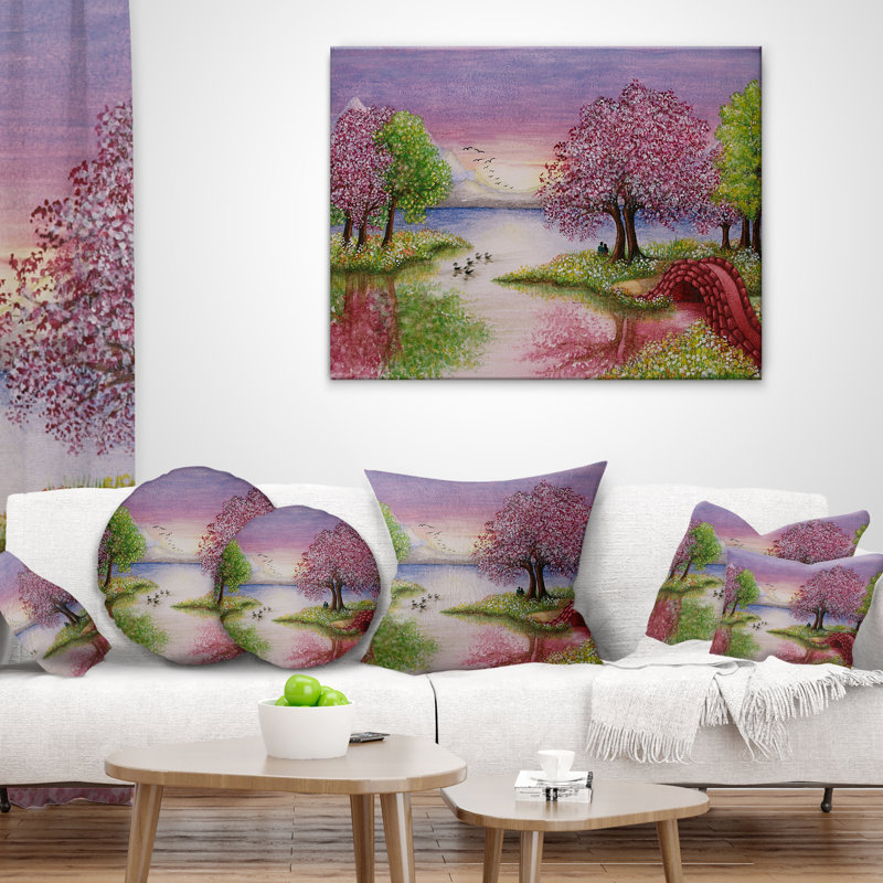Paysage romantique avec coussin imprimé Schafer, 16 po x 1 po, Coussin décoratif
