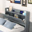 Lit double gris en bois avec tête de lit avec rangement, conception extensible avec lit gigogne simple et 3 tiroirs de rangement-498488766-498488704