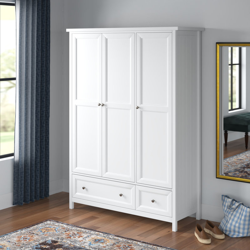 Jarin 3 Door Wardrobe, 188cm H x 135.5cm W x 52.5cm D, Cream