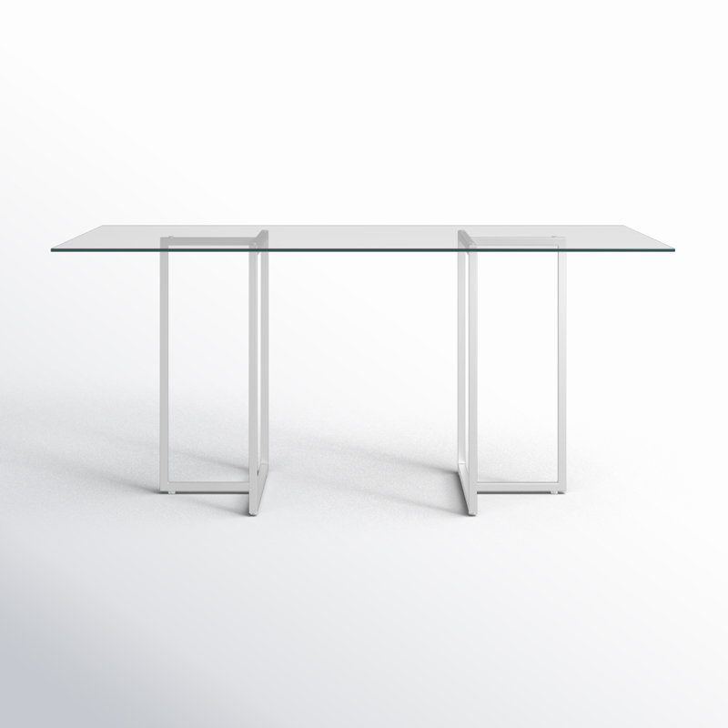 Wadley Glass Top Metal Base Dining Table, Chrome, 66" L x 36" W