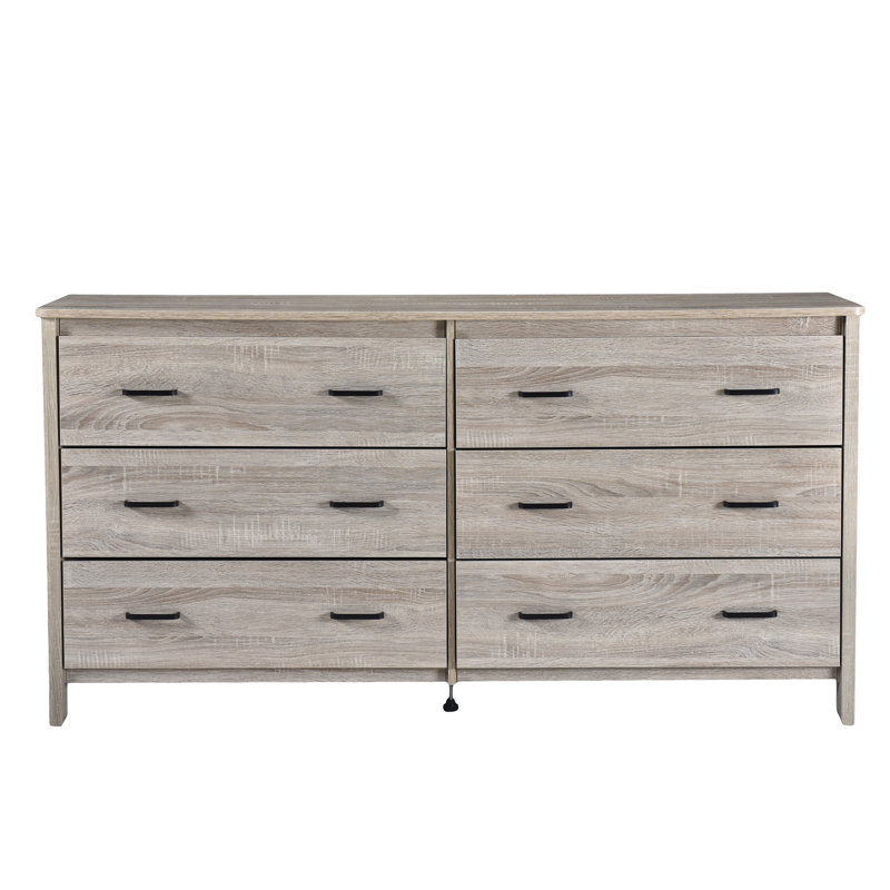 Commode double 6 tiroirs l 60,75 po Akshat, Chêne Sonoma