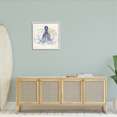 «Octopus Tentacles Layered Fish & Ocean Botanicals» par Victoria Barnes, reproduction d'art graphique sur bois