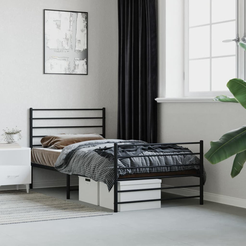 Metal Bed Frame with Headboard & Slats, No Mattress, Easy Assembly, Twin, Black