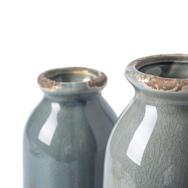 6.1-7.9 Inch 2 Pcs Rustic Ceramic Vase Set, Blue/Grey