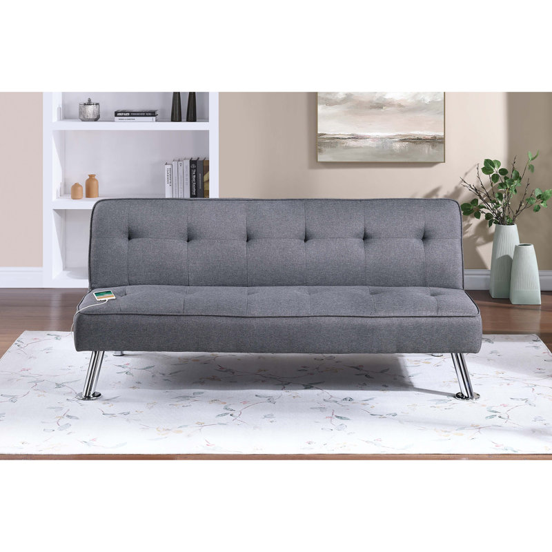 Bleu gris couleur canapé en polyfibre réglable 1pc pieds en métal capitonné capitonné rembourré USB, Bleu gris