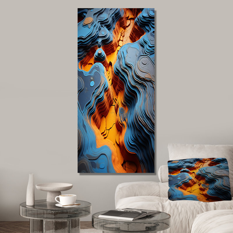 «Blue and Range River of Quartz - Stone Geode», art mural, Cadre photo noir, H 32 po x l 24 po