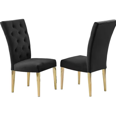 Modern Rectangular Black Velvet Upholstered Back Dining Chair Of 2 With Gold Finish Stainless Steel Legs, Comfy For Room, Assembly Required Chairs Design, Rectangular, Medium Firm