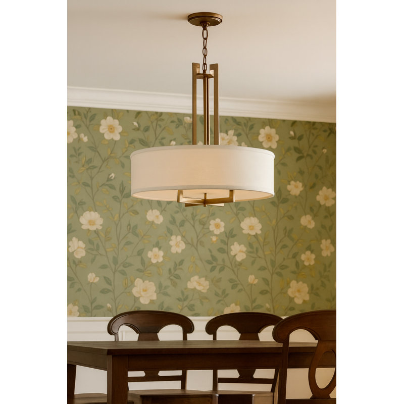 Hampton 3 - Light Unique / Statement Drum Pendant, 30.3" H x 26" W x 26" D, Brushed Bronze, Incandescent