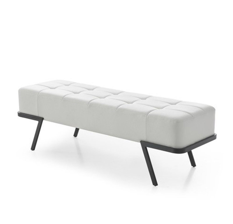 Kendrix 57" Taupe and Black Upholstered Faux Leather Bench, White