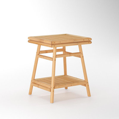 Amdad Tray Top 4 Legs End Table with Storage, Pre-assembled, Modern Unique Rattan Side Table