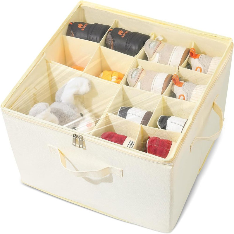 16 Pair Stackable Shoe Storage Box, Beige