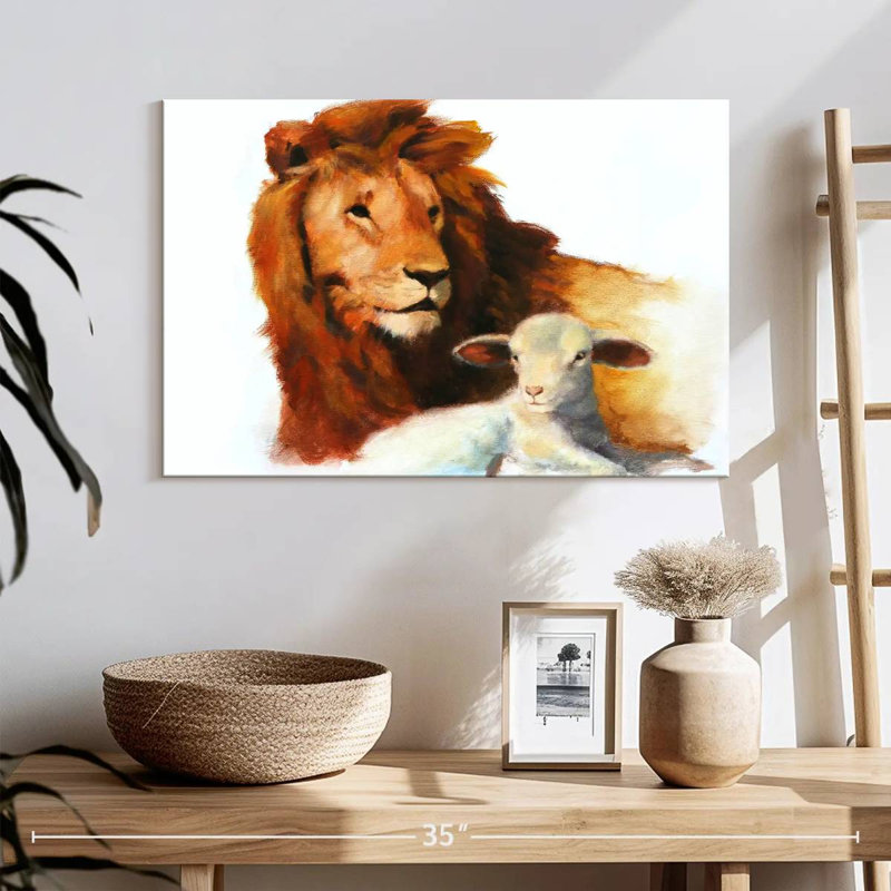 Brampt lion et agneau, H 16 po x l 24 po