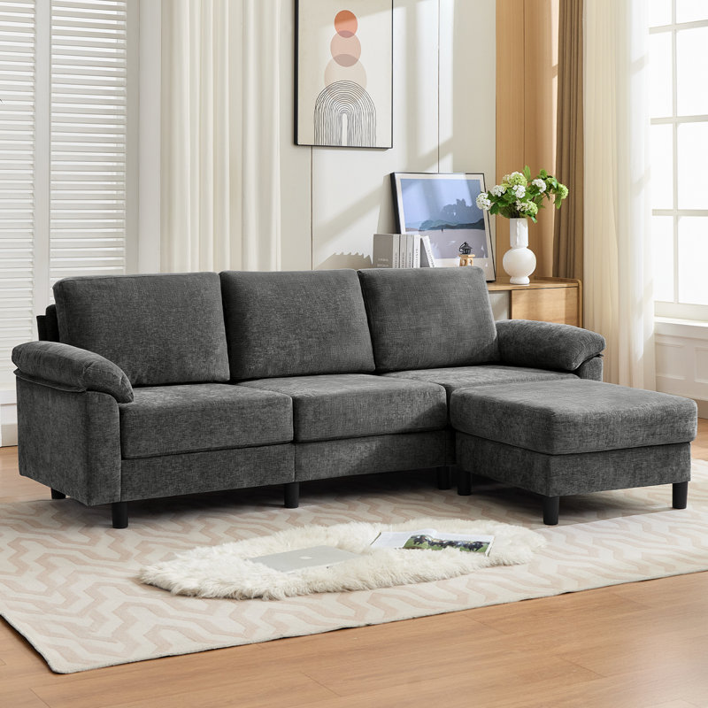 Canapé modulaire en L 90 po en L 90 po, canapé 4 places avec repose-pieds pour salon, Gris chenille