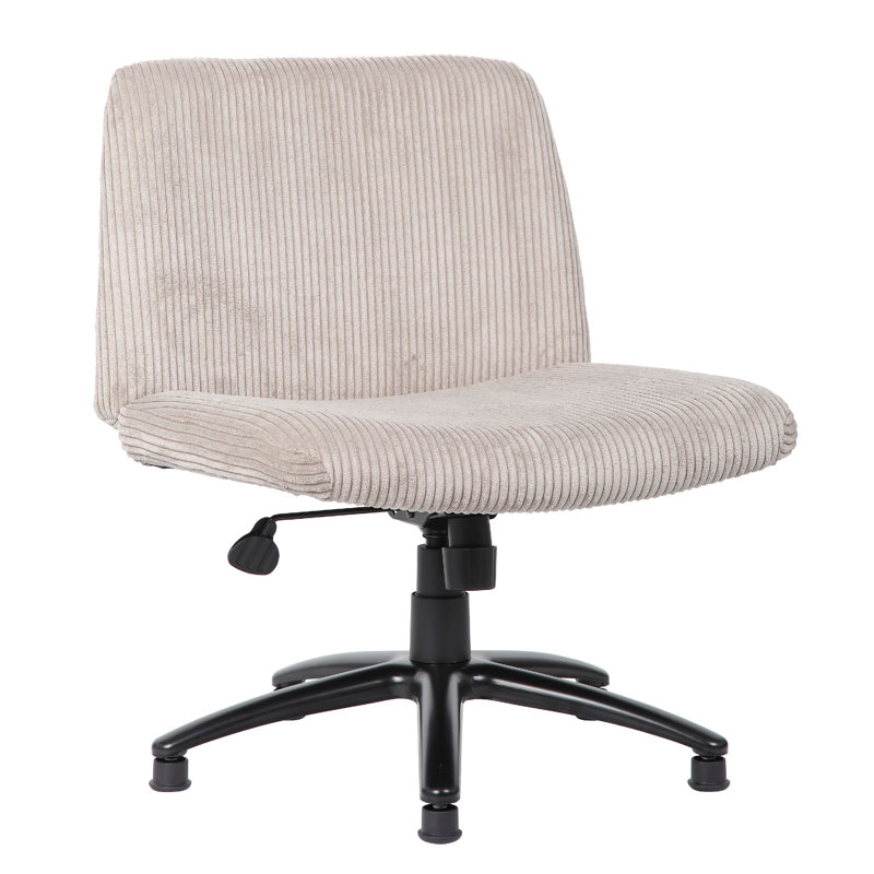 Adjustable Swivel Task Chair On Caster Wheels, Beige Corduroy, Armless