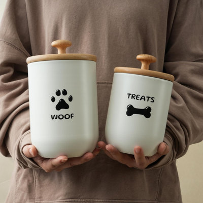 Dog Treat Container Set of 2, Dog treat jar with Airtight Lid,White