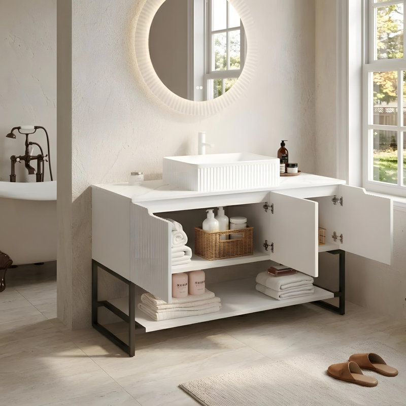 Meuble-lavabo 48 po avec lavabo rectangulaire en céramique blanche