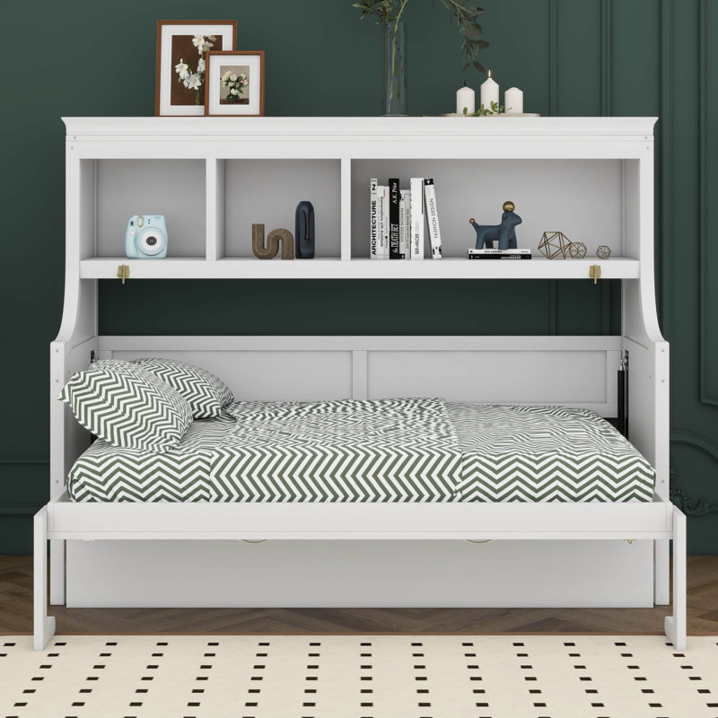 Lit escamotable simple peu encombrant avec bureau et tablettes intégrés, lit escamotable avec rangement pour petites pièces