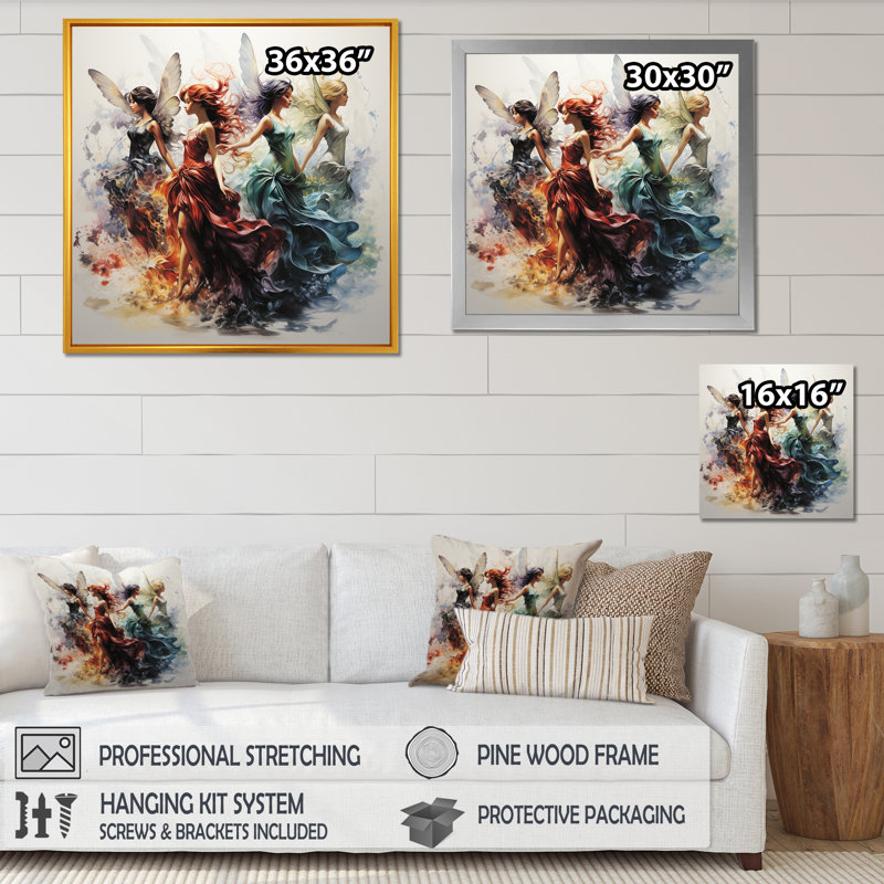 Fantastiques fées - art mural fées, Cadre doré simple, H 36 po x l 36 po x P 1,5 po