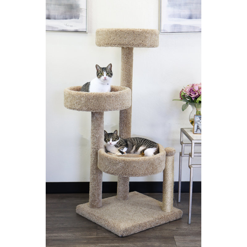 New Cat Condos Solid Wood 47″ Cat Tree for Large & Multi-Cat Homes, Tan