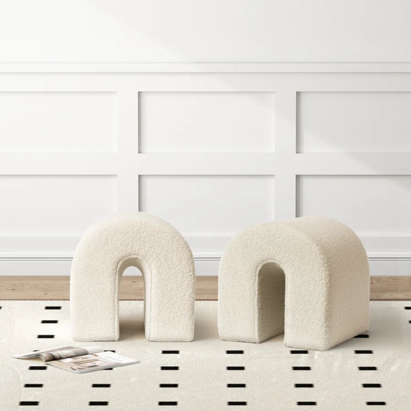 42.9Cm Curved Standard Ottoman Set Of 2, White