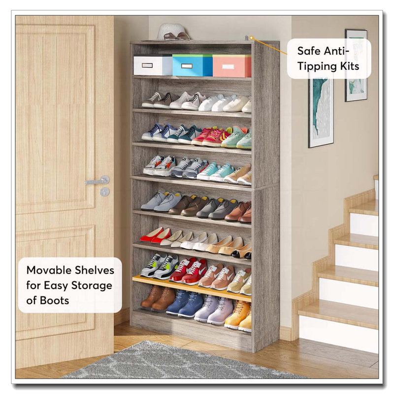 31.49" Width White Shoe Cabinet, 9 Tiers 40-45 Pairs Heavy Duty Wood Freestanding Shoe Storage Cabinet, Gray