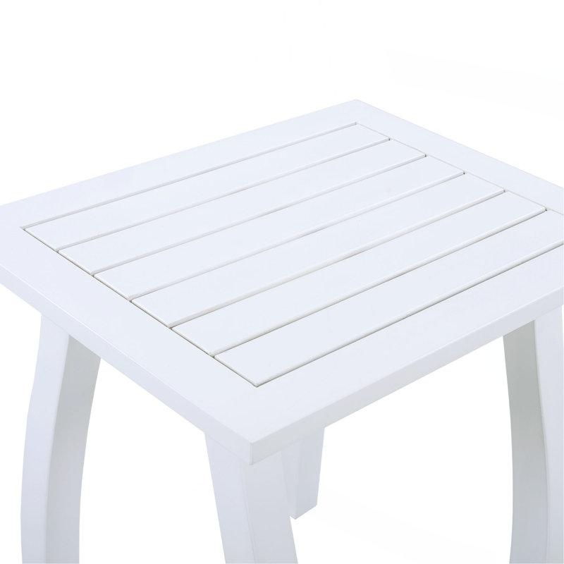 SELMA Acacia Wood Accent Side Table In White PU, Weather-Resistant Rectangular End Table For Patio, Garden, Lawn, And Living Room(White PU)