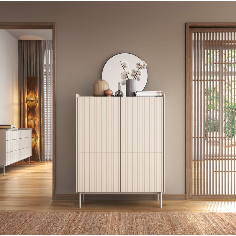 High Four-Door Beige Chest of Drawers