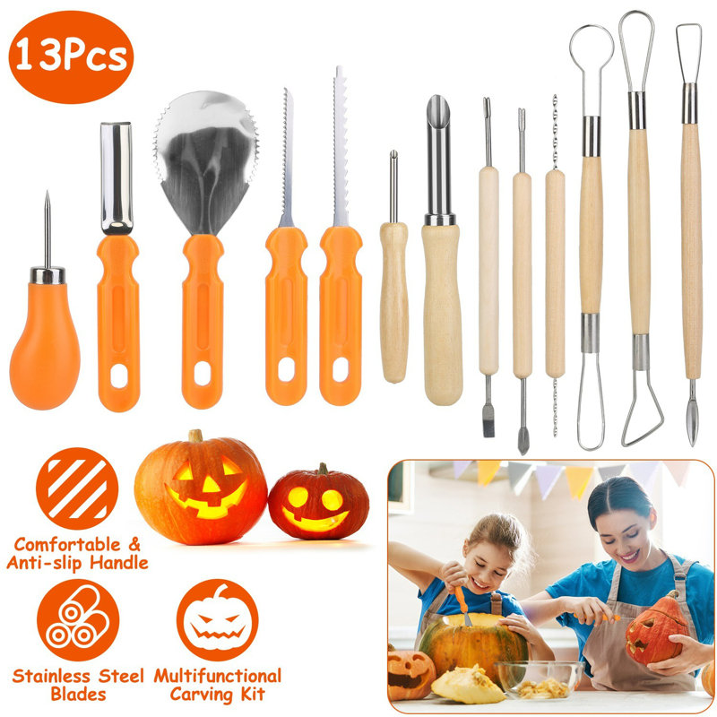 13pcs Pumpkin Carving Kit, All-in-one Halloween Jack-o-lantern Tool Set With Scooper, Drill, Etching Tools, Double-sided Saws & Sculpting Tools