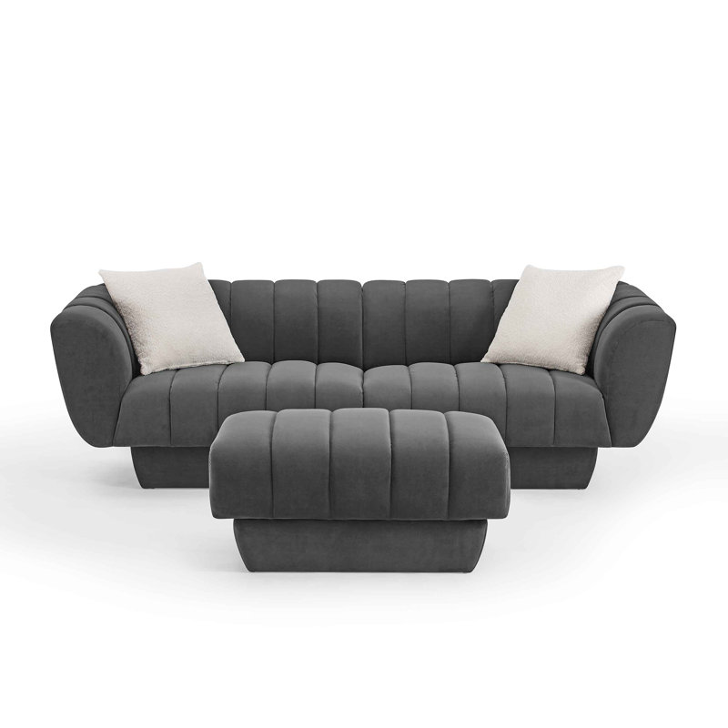Charlotte 224Cm Velvet Rolled Arms Chesterfield Sofa, Grey Velvet