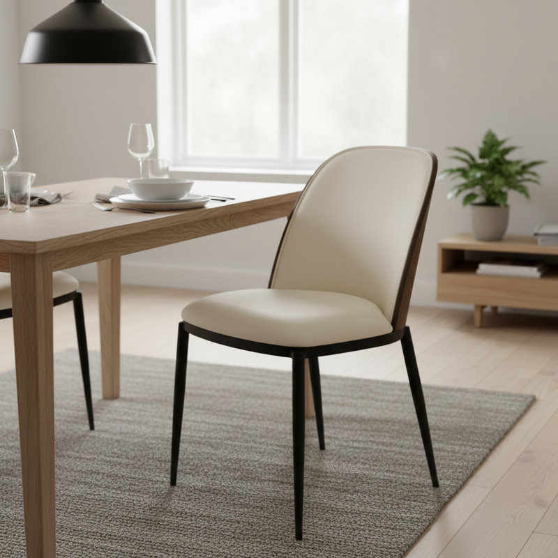Larenzo 18.7'' H Upholstered Metal Side Chair, Walnut/White