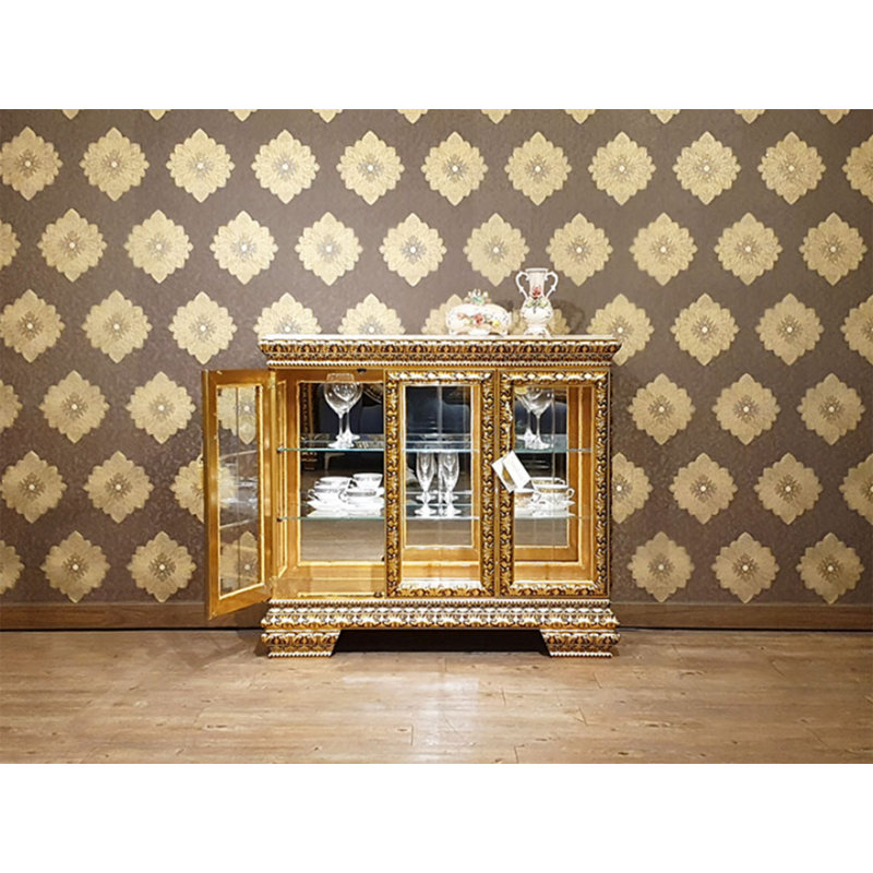 Infinity Rose Marble Top Gold Lighted Cabinet, 38.3" H x 41.5" W x 16.5" D