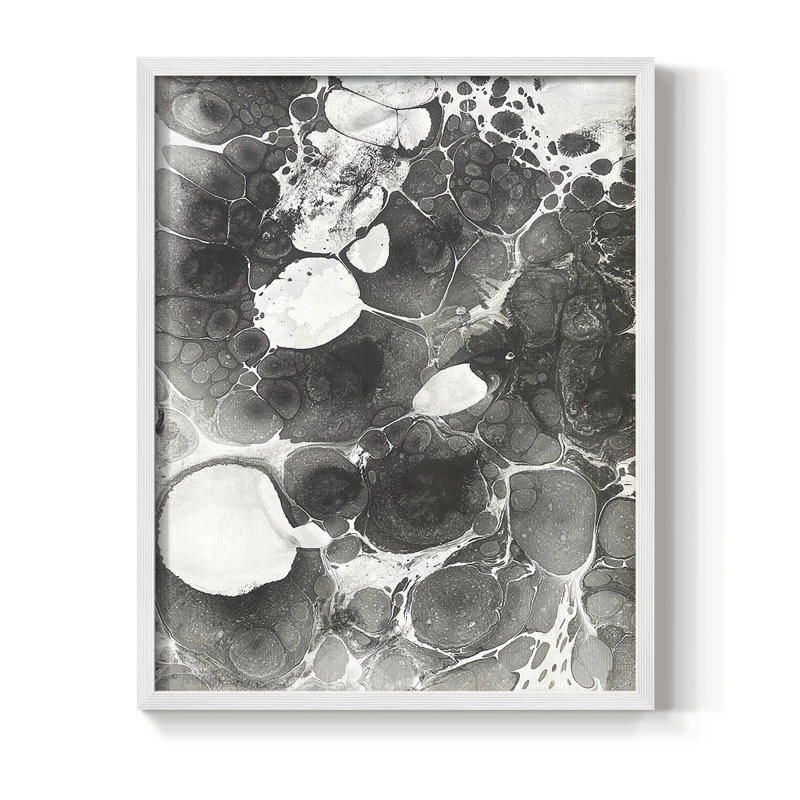 Marbling IV Framed Print - Solid Wood, 21" H x 17" W, White