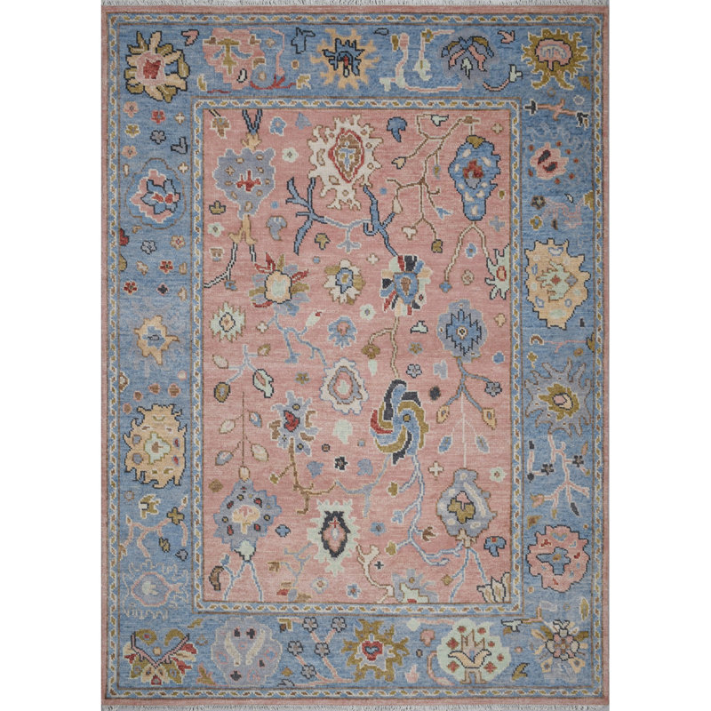 Afterglow Oriental Hand-Knotted Wool Area Rug in Sunset/Blue/Beige, Rectangle 8' x 11'