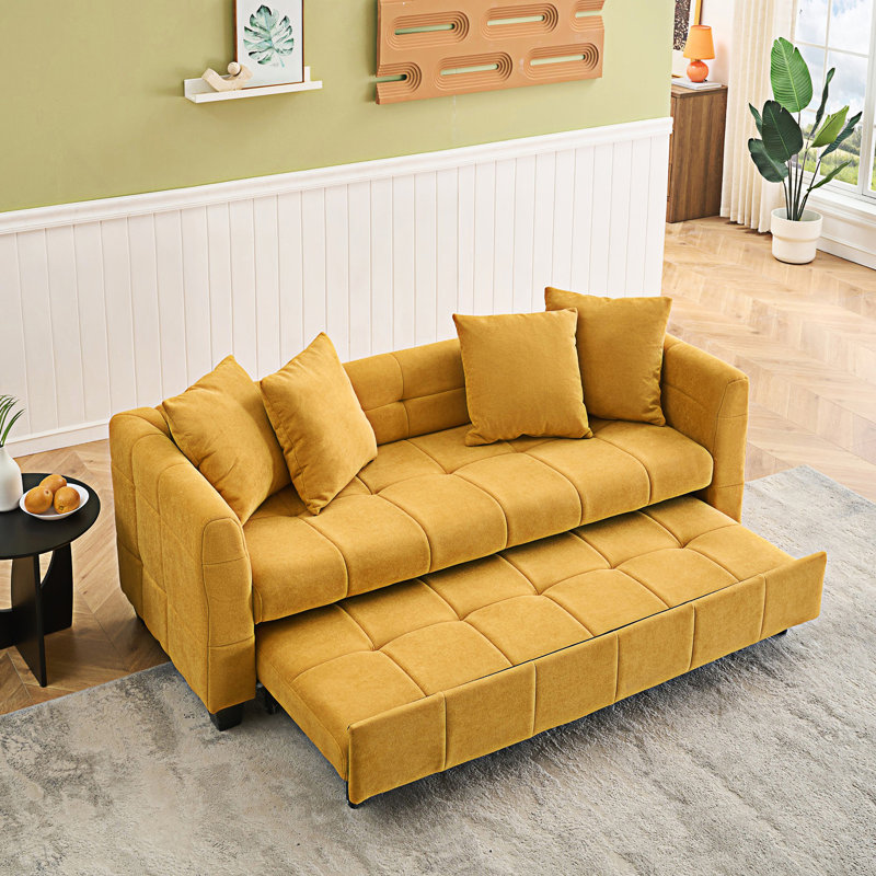 78"Flannelette Pull Out Sofa Sleeper, Yellow