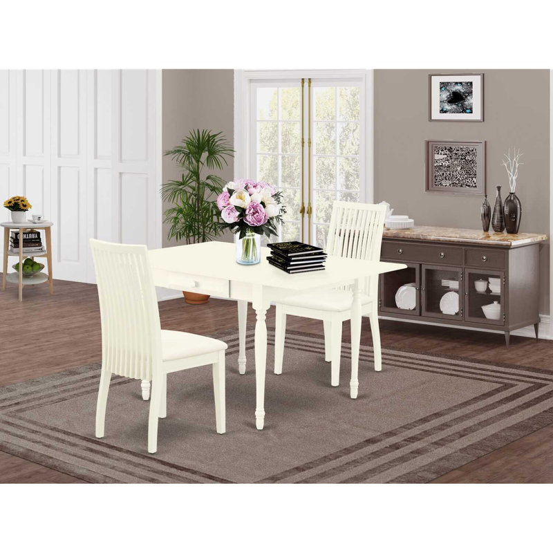 Ensemble de table de salle à manger 5 pièces comprenant une table de cuisine rectangulaire avec Dropleaf et 4 chaises en lin, blanc lin