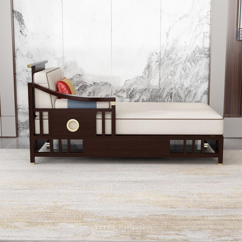 Chaise longue avec structure en bois, Marron foncé, Left Hand Facing, Blanc crémeux