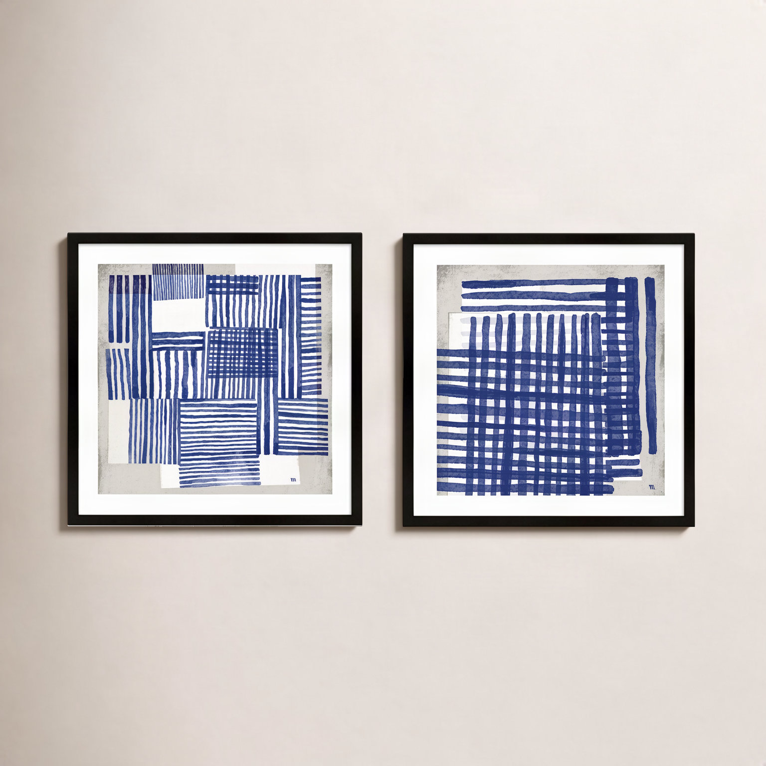 Weaving 2-Piece Painting Set by Marco Marella, 44" W x 44" H, Black Framed