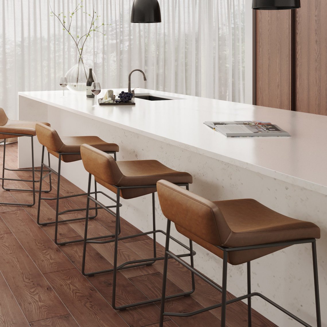 Brittany Genuine Leather Bar and Counter Stool, Counter Stool (26” Seat Height), Cappuccino Genuine Leather