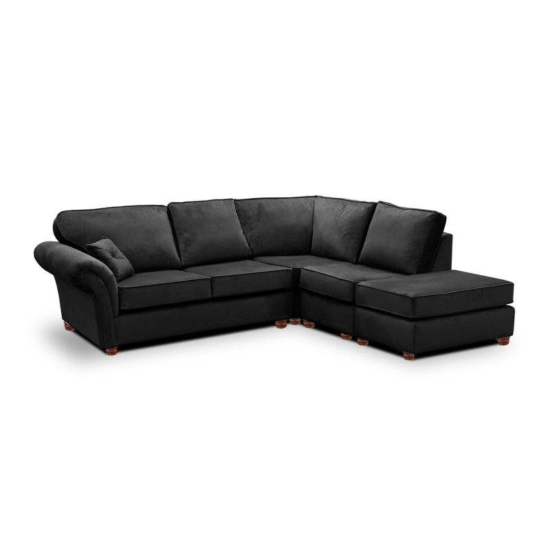 Lila 5 Seater Velvet Corner Sofa , Right Hand Facing, Black