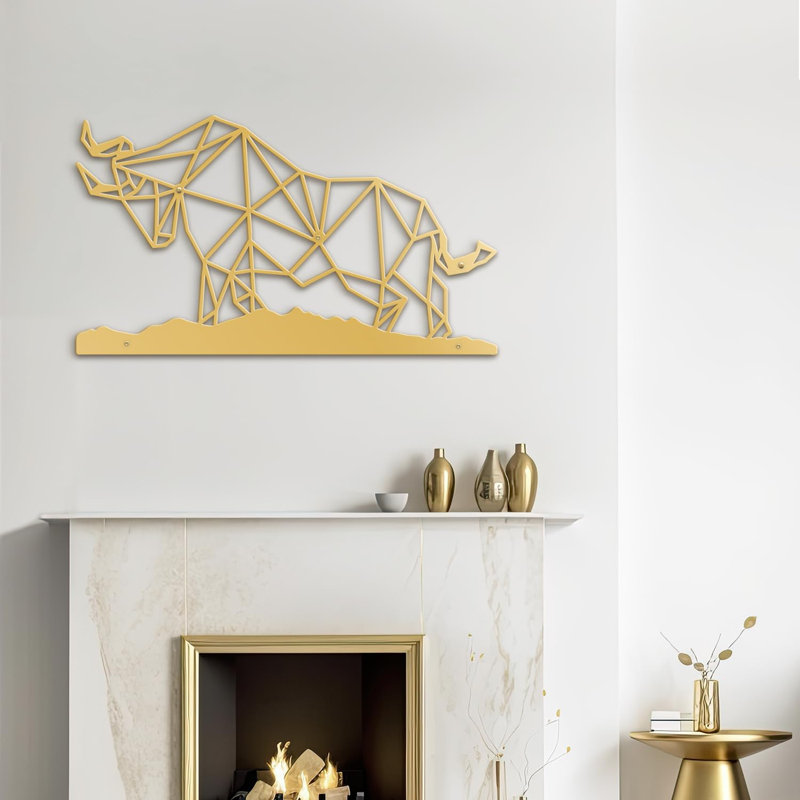 Décoration murale en métal Rhino Warrior Fighting, H 10,62 po x l 18 po x P 0,05 po, Or