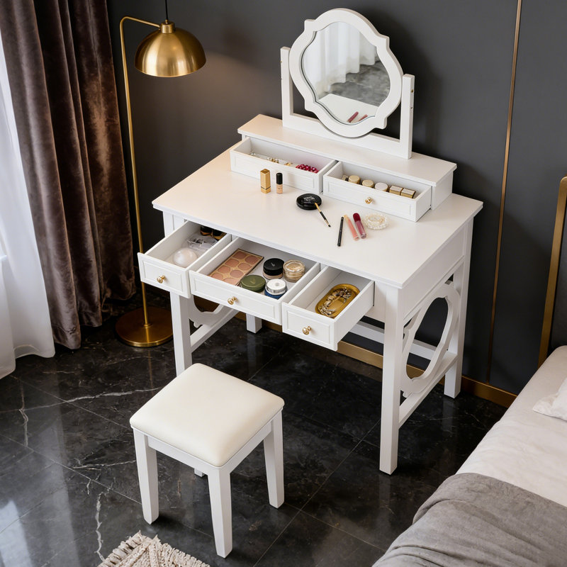 Ensemble de coiffeuse avec miroir réversible et tabouret