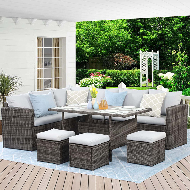 Ensemble de canapé modulaire en rotin 7 pièces PE, Grey