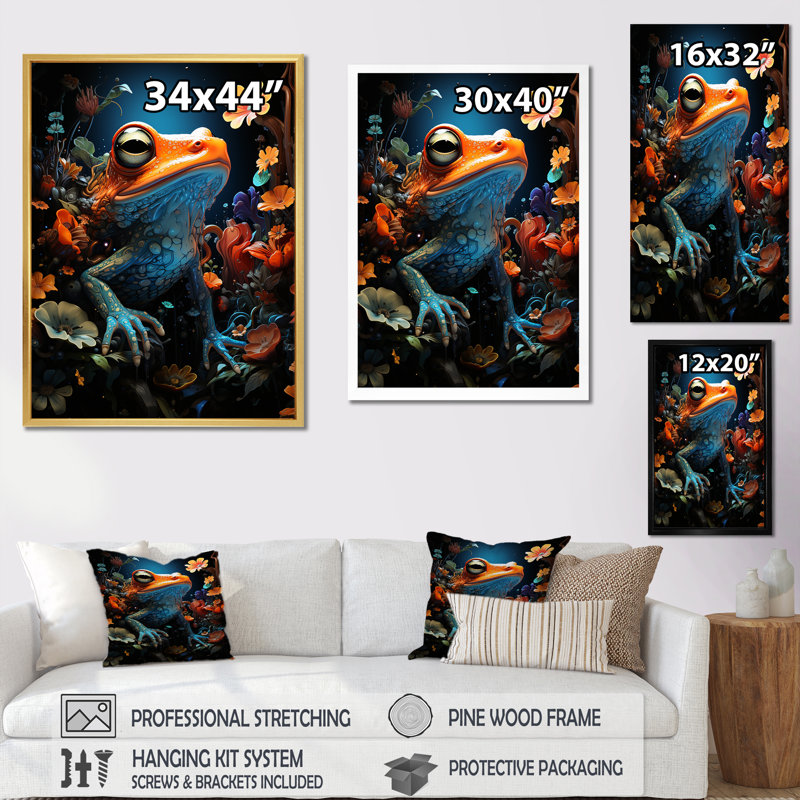 " Cosmic Art Frog III ", 20" H x 12" W x 1" D, Gold Single Picture Framed