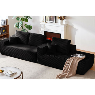 Canapé modulaire 104 po réversible noir, velours côtelé, conception modulaire moderne, sièges profonds, poches latérales, rembourrage à ressorts, sans assemblage pour l'ambiance de la maison, noir avec forme en U et tissu, salon