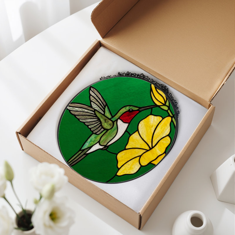 Panneau de vitrail 12 "Hummingbird Flower, H 12 po x l 12 po