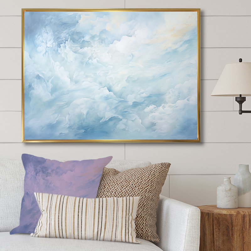 Nuage charme liquide V - impressions sur toile de nuages, Cadre flottant doré, H 12 po x l 20 po x P 1 po