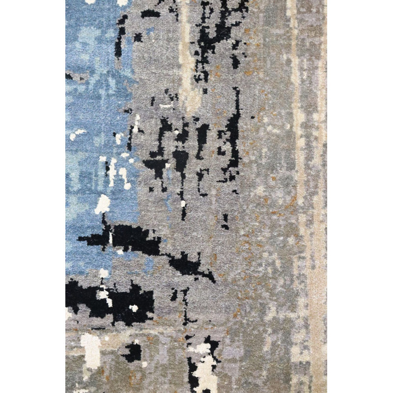 Tapis gris / bleu / noir nouvel âge 5 pi 6 po x 9 pi 1 po Cityscape