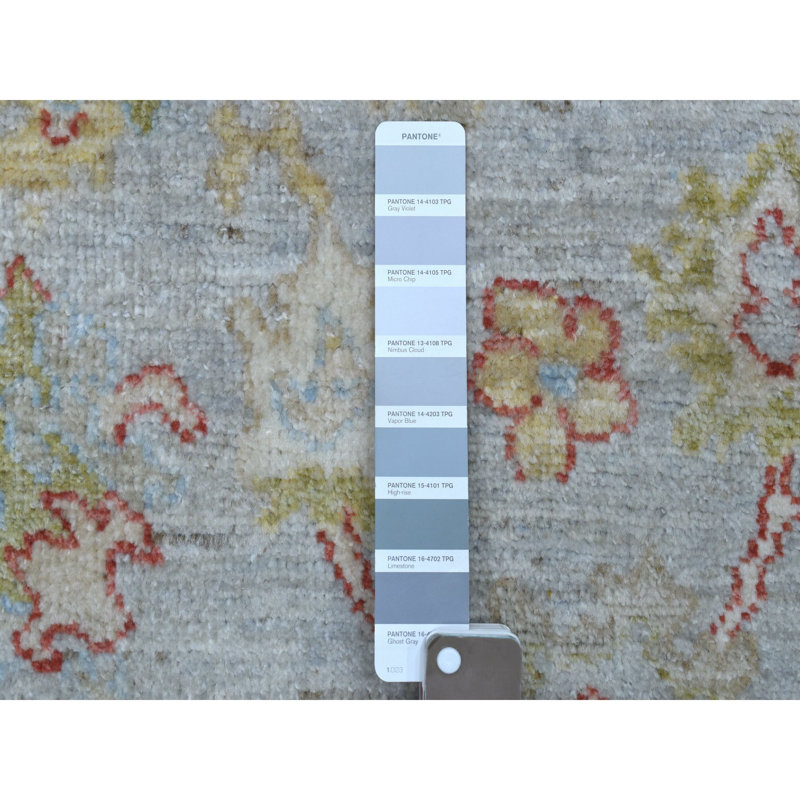 Tapis gris en laine noué à la main 2 pi 10 po x 11 pi 8 po Angora avec motifs floraux C48694F9B67E45D7BEE80CEAE9988701