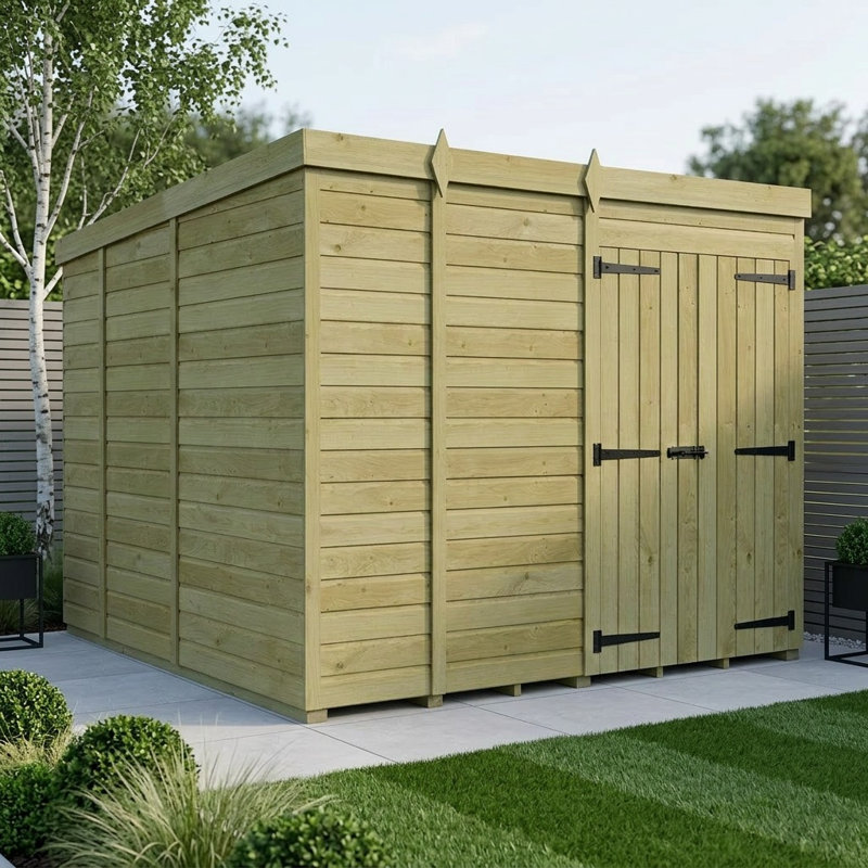 Total Sheds 9ft x 9ft Pent Garden Shed - Double Door - No Windows - Pressure Treated Timber - UK Manufactured