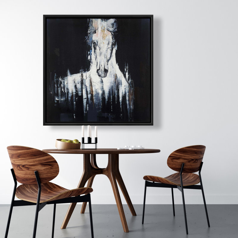 «Cheval blanc abstrait sur fond noir» sur toile